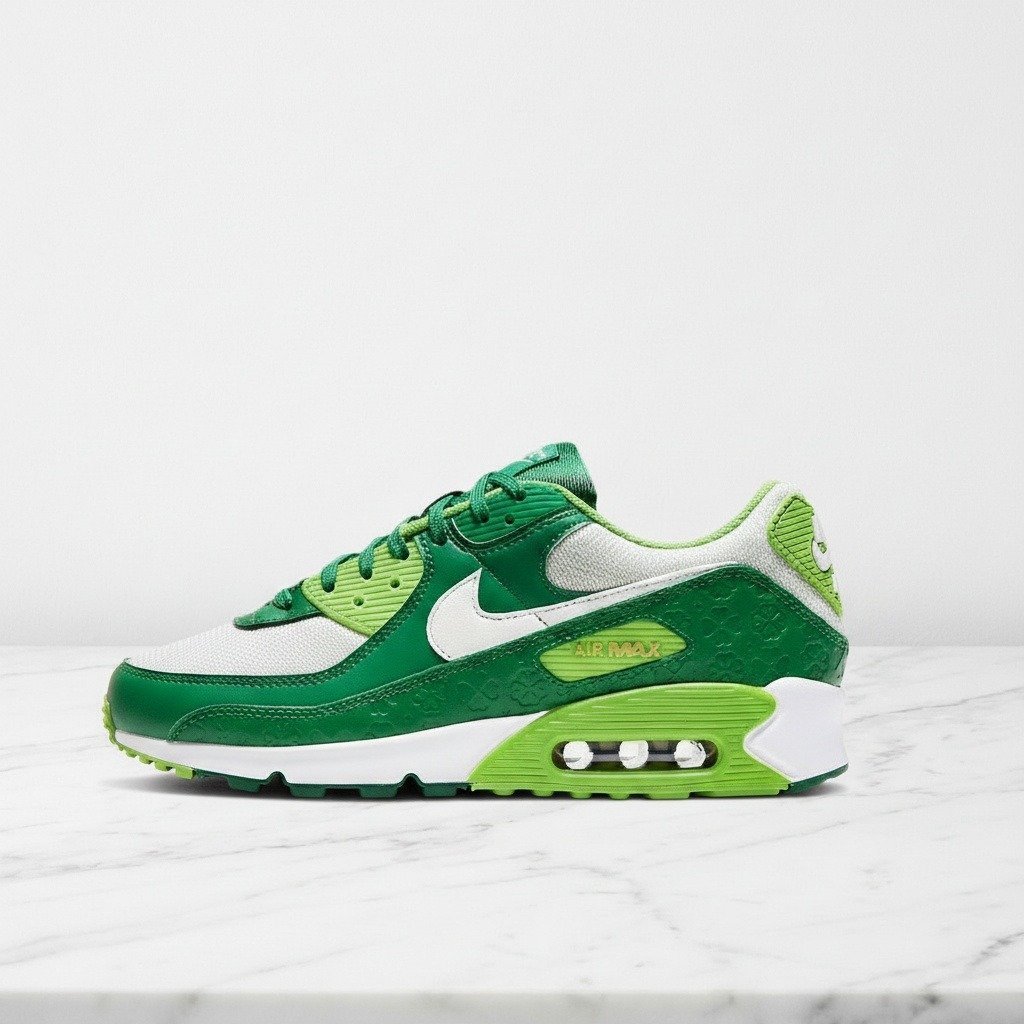 Zielono-białe sneakersy Nike Air Max 90 St Patricks Day 2021 na co dzień, oddychająca siatka, wygodna poduszka Air, unisex DD8555-300