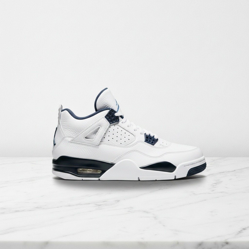 Buty Air Jordan 4 LS Legend Blue na co dzień, unisex, biało-granatowe, skórzane, wygodne na cały dzień 314254-107