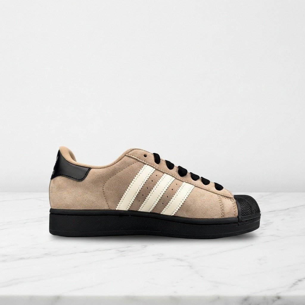 Buty Adidas Originals Superstar II na co dzień, skórzane sneakersy unisex, wygodne, beżowo czarne, shell toe JQ3221