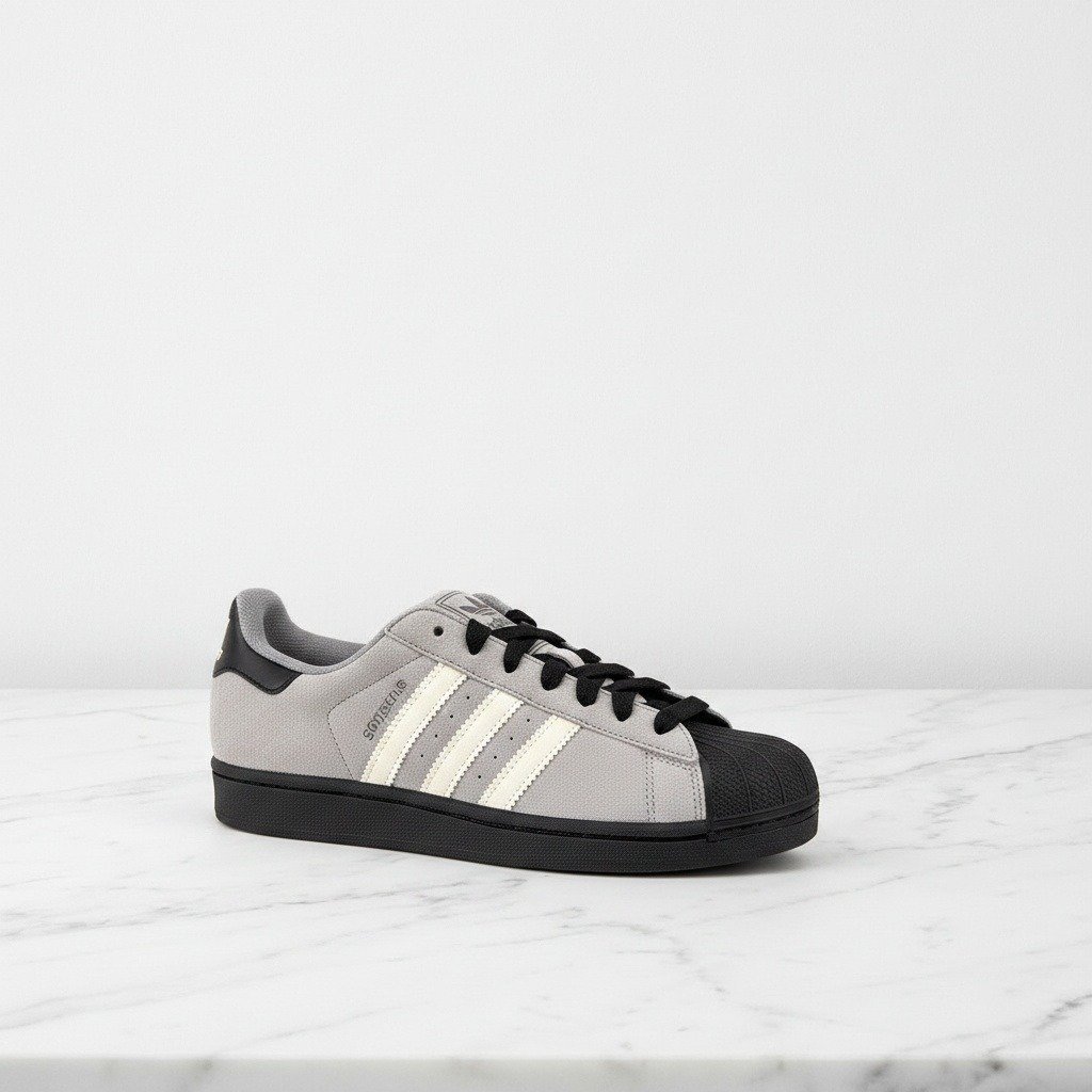 Buty Adidas Originals Superstar II, szare z czarnym, unisex, wygodne na co dzień, zamsz i skóra, gumowa podeszwa JQ3222
