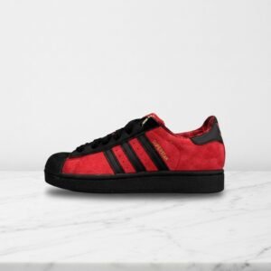 Buty Adidas Superstar dla ciebie na co dzień, czerwono czarne, zamsz i skóra, wygodna guma, unisex JQ3224