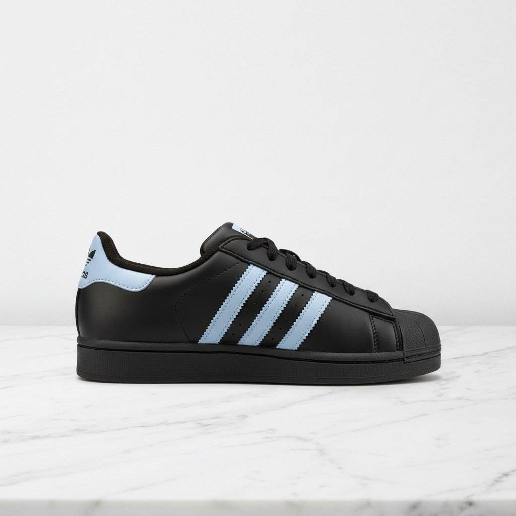 Adidas Superstar II na co dzień, wygodne sneakersy unisex, czarno-błękitne, skóra, JS1338