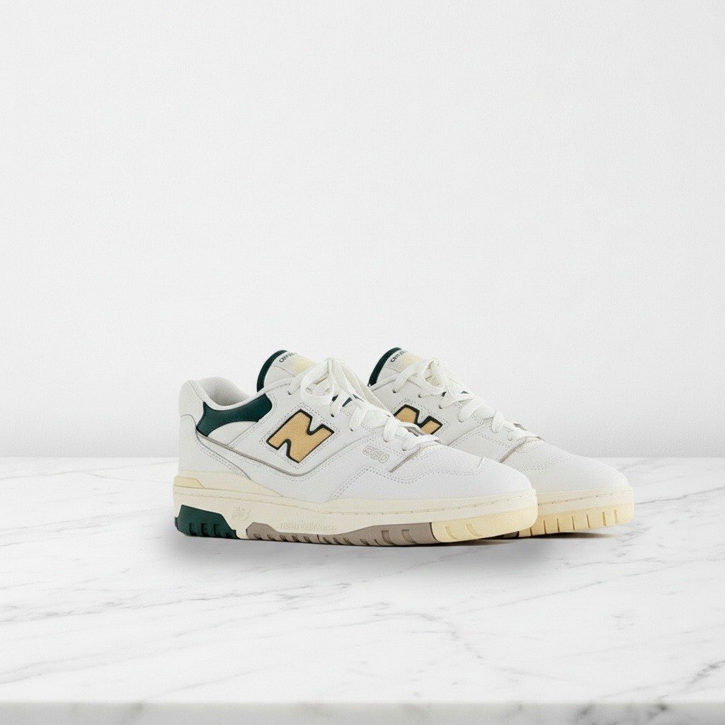 Buty New Balance 550 Aime Leon Dore Natural Green na co dzień, biało-zielone, skórzane, unisex, wygodne, BB550A2