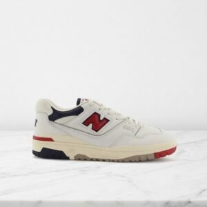 Buty New Balance 550 Aime Leon Dore White Navy Red, wygodne sneakersy unisex na co dzień, skóra naturalna, biało granatowe BB550A3