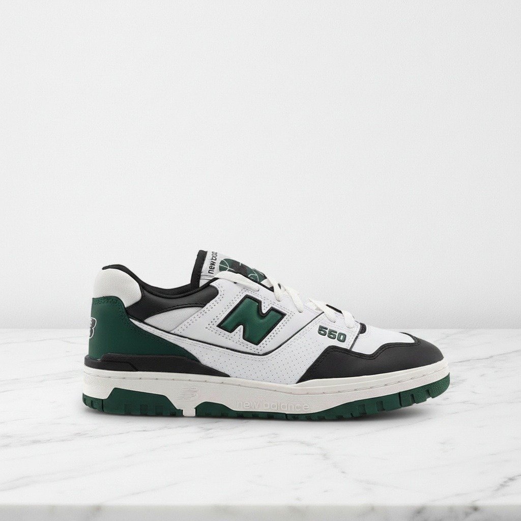 New Balance 550 White Green Black, wygodne buty na co dzień dla niego i dla niej, sznurowane, BB550LE1