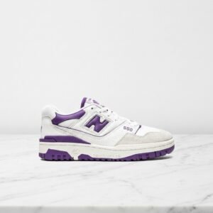 Buty New Balance 550 biało-fioletowe, unisex, wygodne na co dzień, skóra i zamsz, retro styl do codziennych stylizacji, BB550WR1