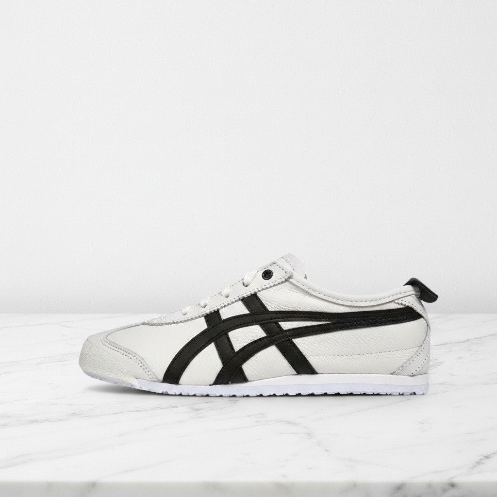 Onitsuka Mexico 66 white black, wygodne sneakersy damskie na co dzień, biel i czerń, skóra z syntetykiem 1183A201-126