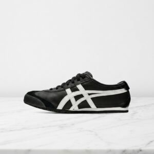 Onitsuka Mexico 66, wygodne sneakersy damskie na co dzień, czarno-białe, skóra i syntetyk, 1183C102-001