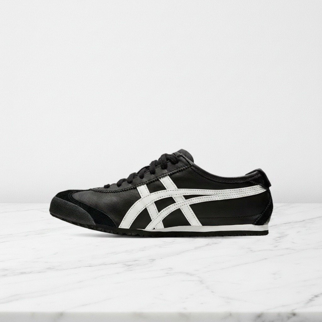 Onitsuka Mexico 66, wygodne sneakersy damskie na co dzień, czarno-białe, skóra i syntetyk, 1183C102-001