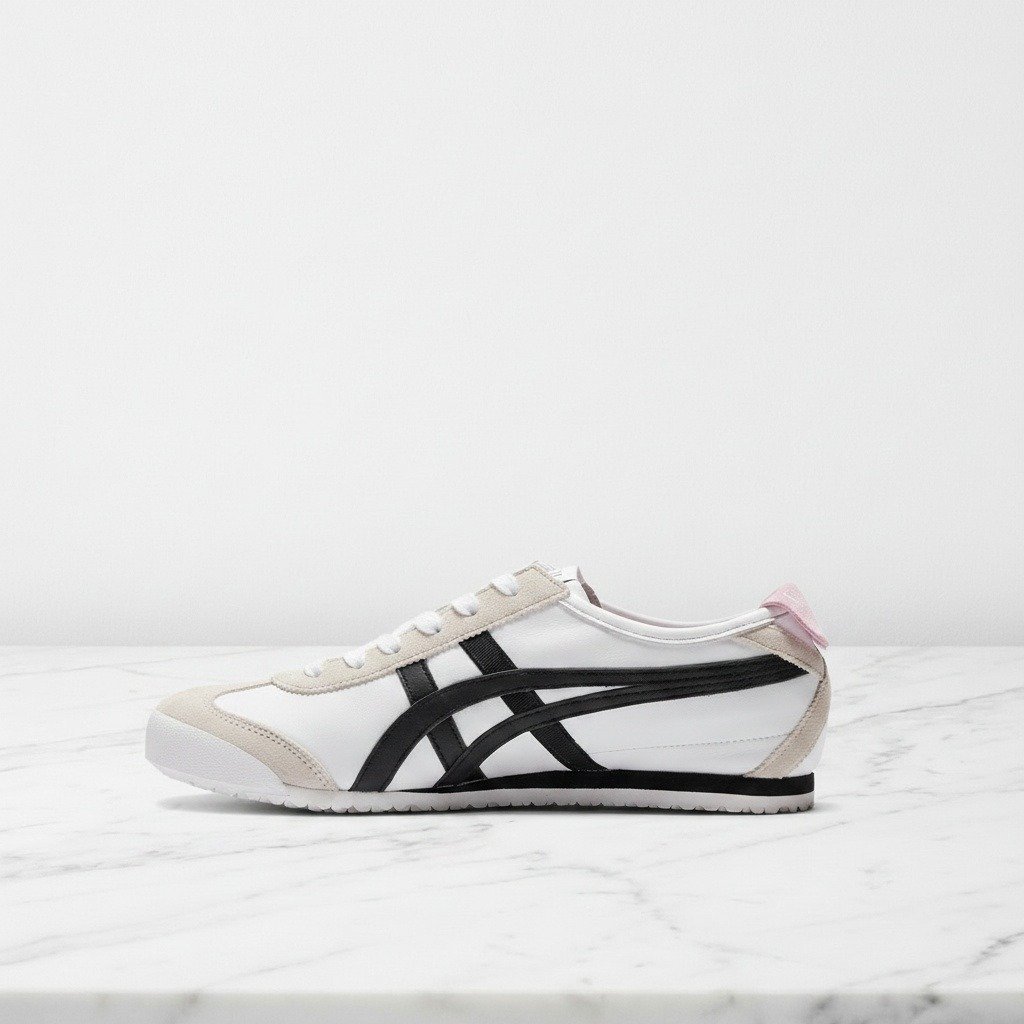 Onitsuka Mexico 66 Patou, sneakersy damskie na co dzień, biało-czarne z różem cotton candy 1183C380-100