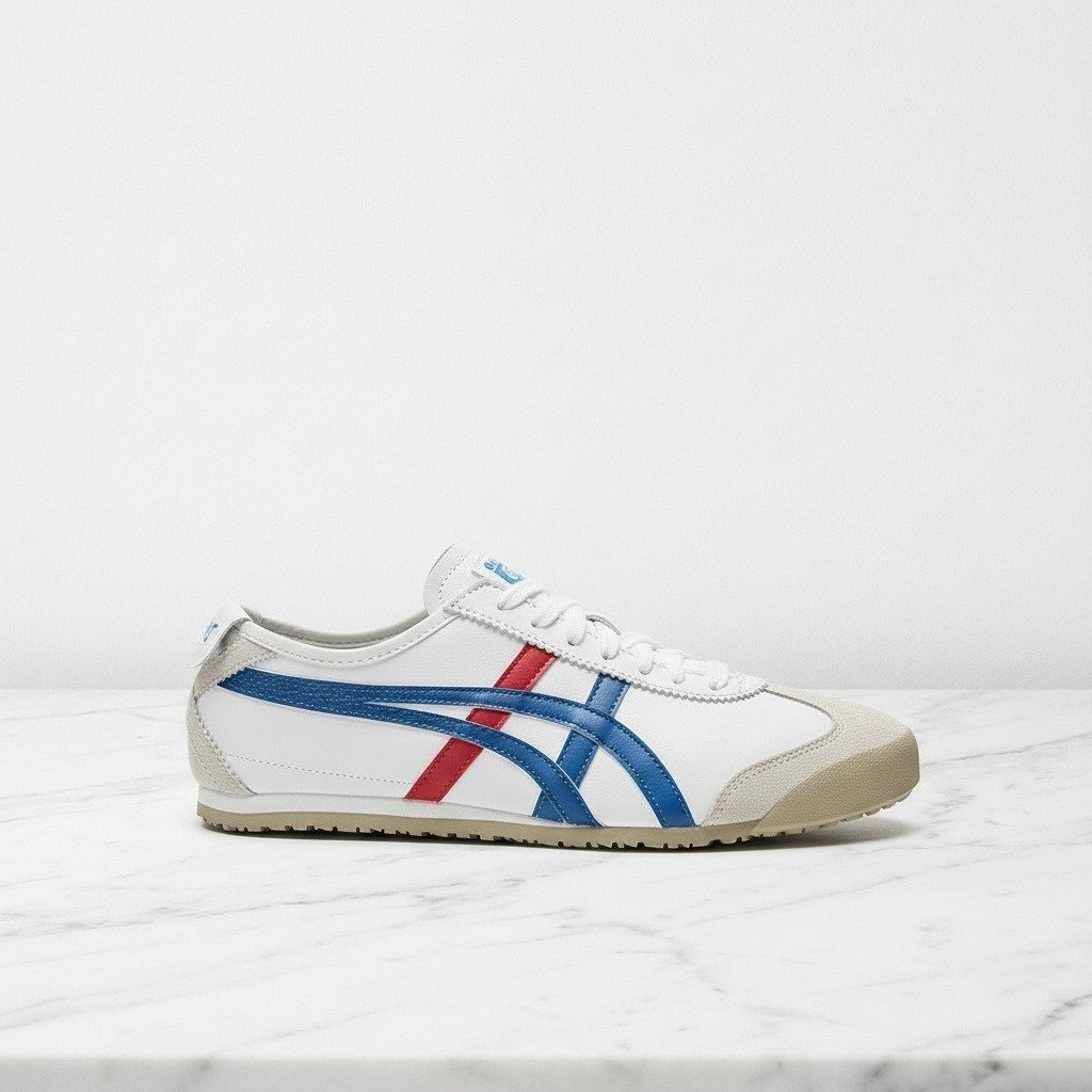 Buty na co dzień Onitsuka Tiger Mexico 66 Original, biało niebieskie, skórzane sneakersy unisex, wygodne DL408-0146