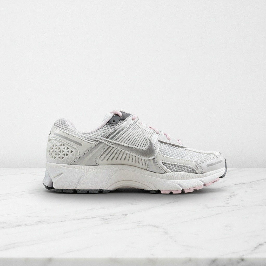 Buty damskie Nike Zoom Vomero 5, biało różowe, lekkie i wygodne na co dzień, oddychająca siatka, pasują do jeansów i dresów, FN3695-001