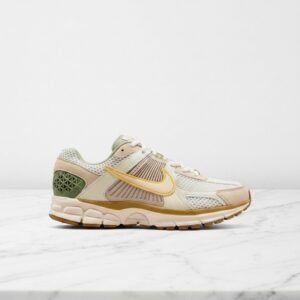 Buty Nike Zoom Vomero 5 na co dzień, wygodna amortyzacja Zoom Air, oddychająca siatka, unisex, beż z zielonym, FQ6868-181