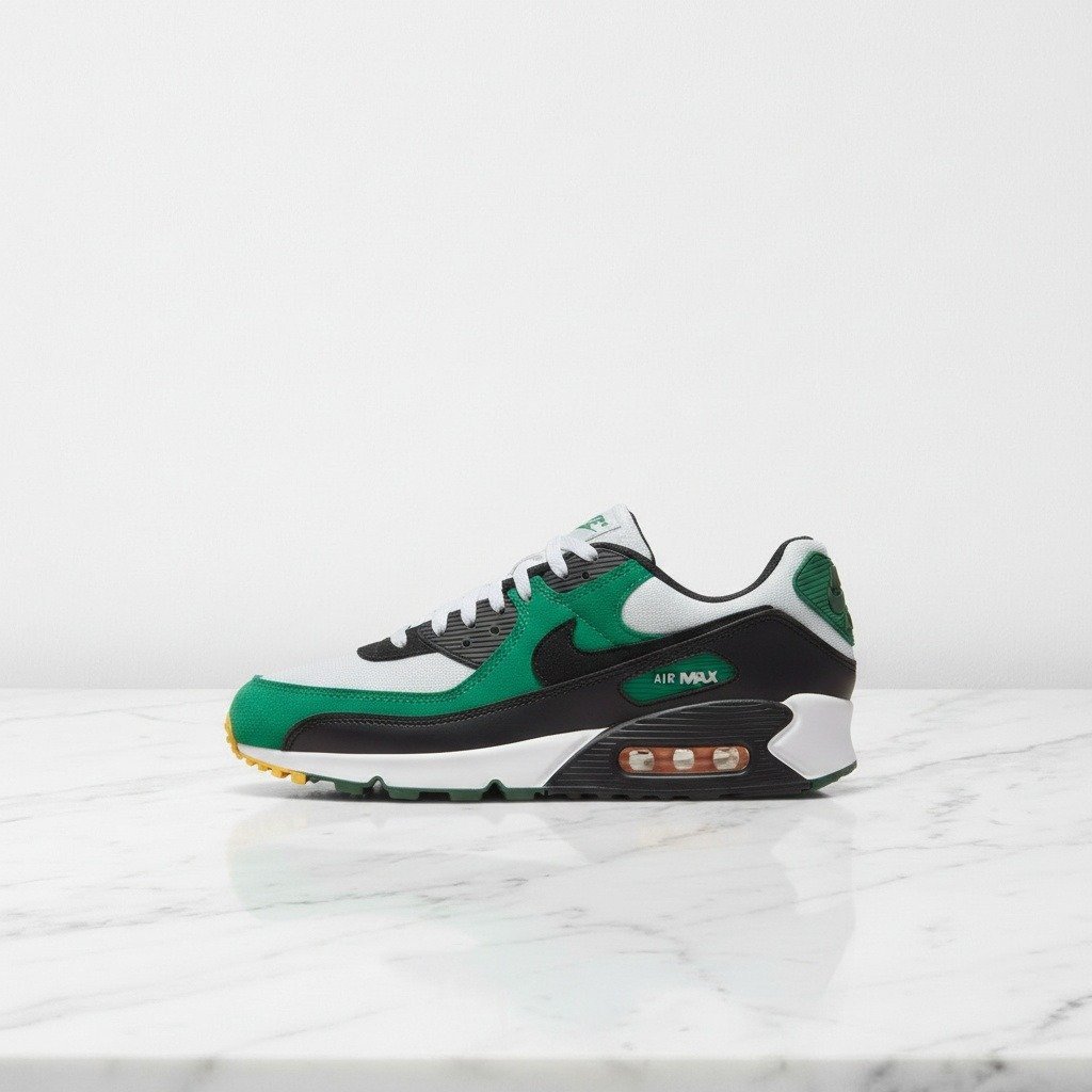 Buty Nike Air Max 90, zielono biały, wygodne sneakersy unisex na co dzień, miękki kołnierz, poduszka Air w pięcie, DM0029-004