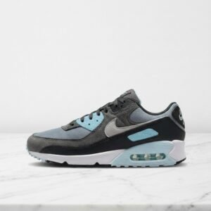Buty Nike Air Max 90 Pumice dla Ciebie, wygodne sneakersy unisex na co dzień, szare z błękitem, siatka zamsz skóra, miękka amortyzacja, DM0029-009