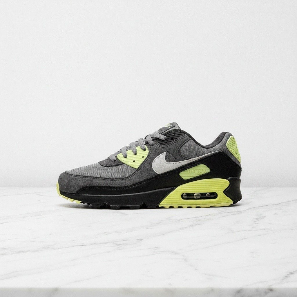 Buty Nike Air Max 90 Smoke Grey Light Lemon Twist na co dzień, wygodne sneakersy unisex, szare z żółtym akcentem DM0029-012