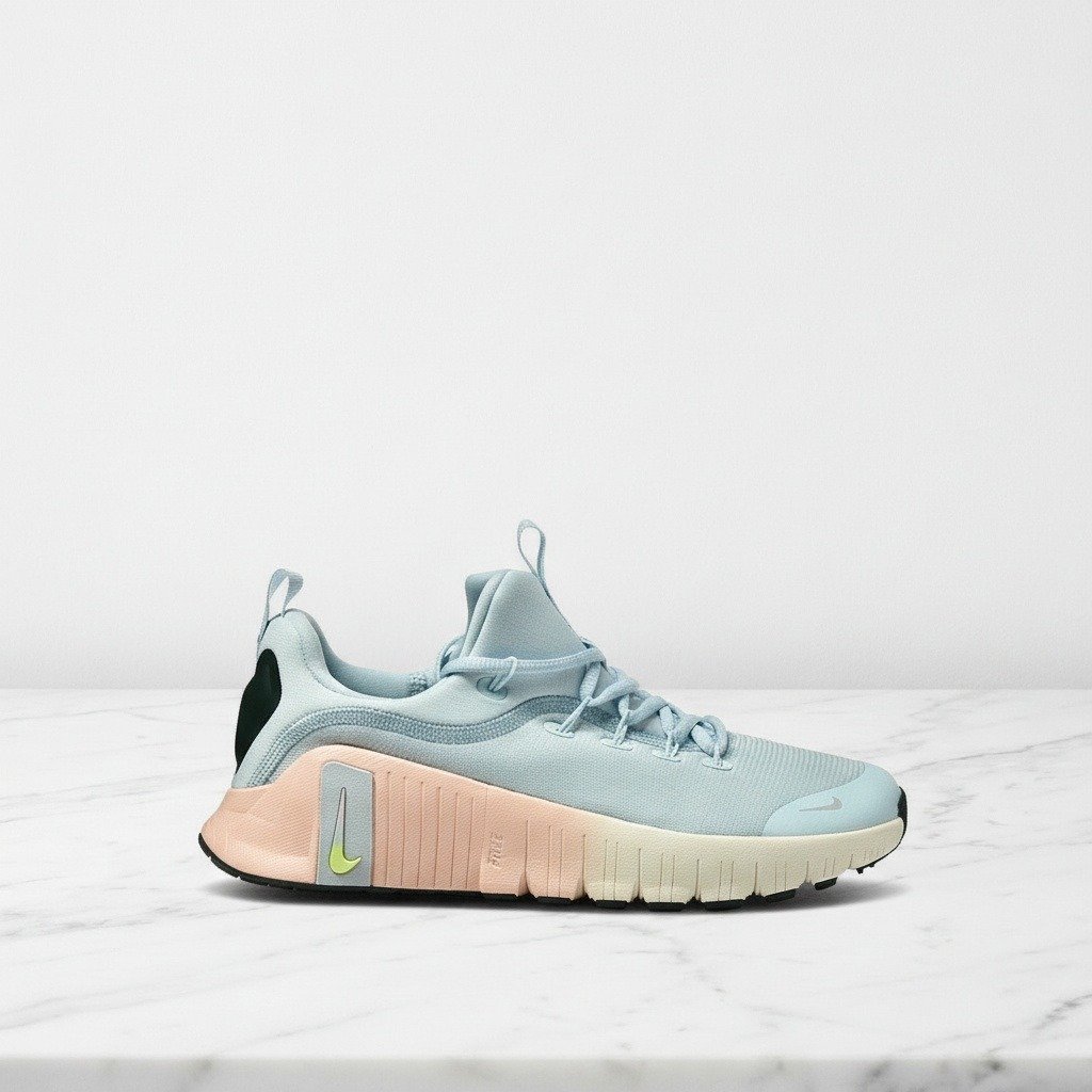 Buty treningowe damskie Nike Free Metcon 6 Premium, wygodne na co dzień, błękit i brzoskwinia, siatkowa cholewka HV5228-474