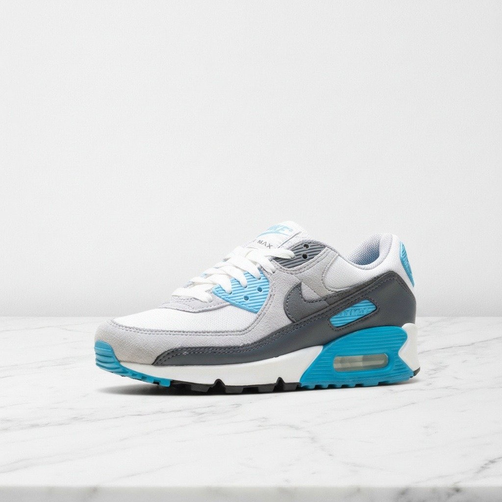 Buty Nike Air Max 90 Platinum Tint Blue Lightning na co dzień, wygodne sneakersy unisex, biało niebieskie DM0029-019