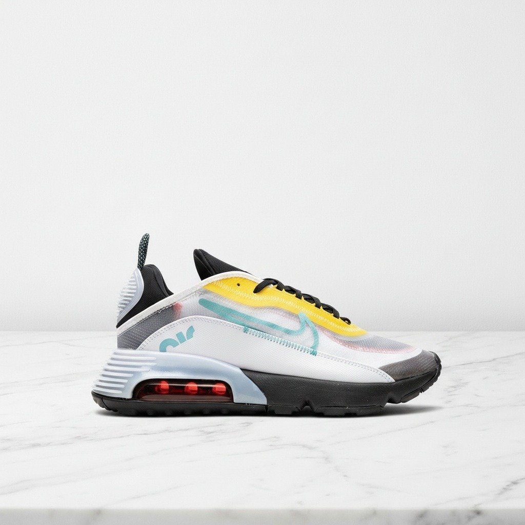 Buty męskie Nike Air Max 2090, biało żółte z turkusowym akcentem, wygodne na co dzień, przezroczyste wstawki na cholewce CT1091-100