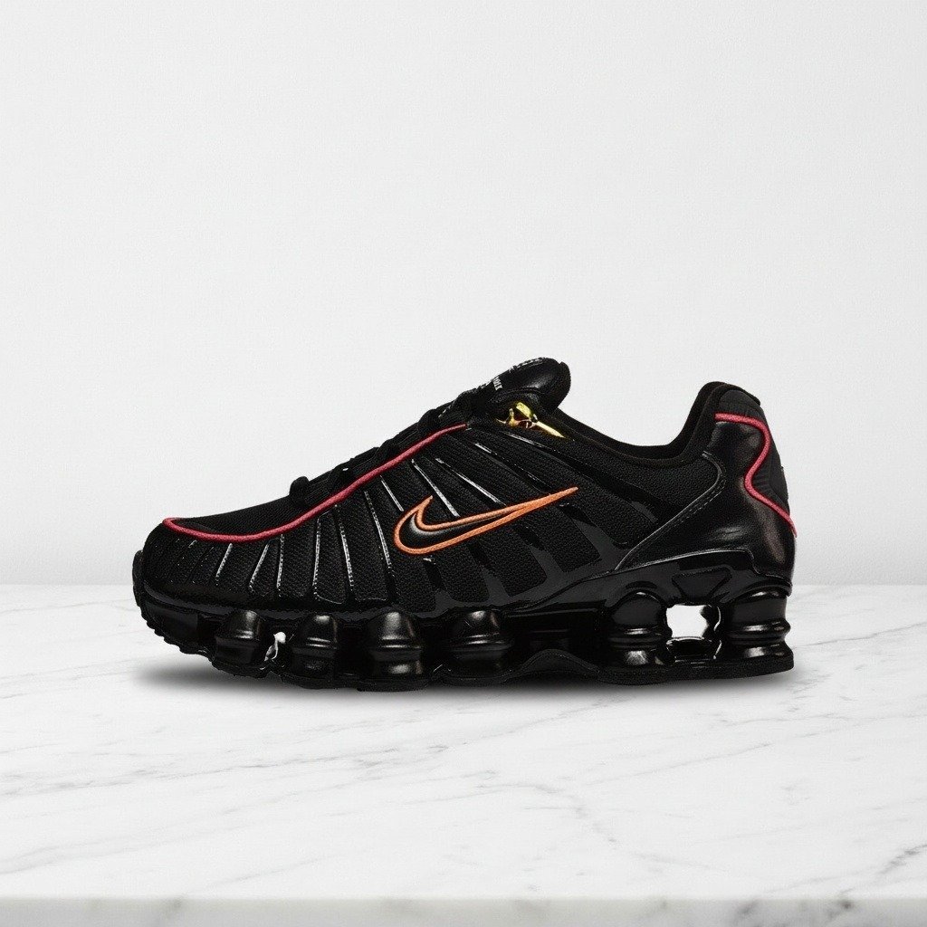 Buty Nike Shox TL dla niego, wygodne na co dzień, czerń z czerwienią, syntetyk i siatka, CV1644-001