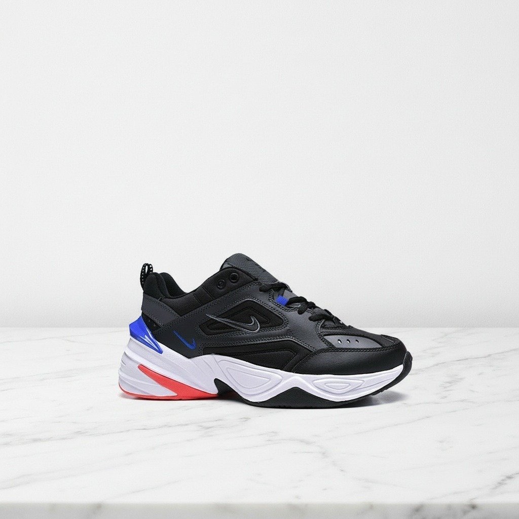 Nike M2K Tekno dla ciebie na co dzień, wygodne sneakersy unisex, czarno grafitowe, skóra i siatka AV4789-003