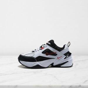 Buty Nike M2K Tekno dla niego i dla niej, biało-czarne, wygodne na co dzień, wyściełany język i kołnierz AV4789-104