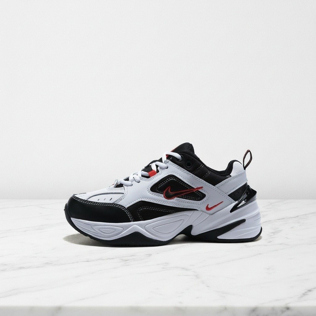 Buty Nike M2K Tekno dla niego i dla niej, biało-czarne, wygodne na co dzień, wyściełany język i kołnierz AV4789-104