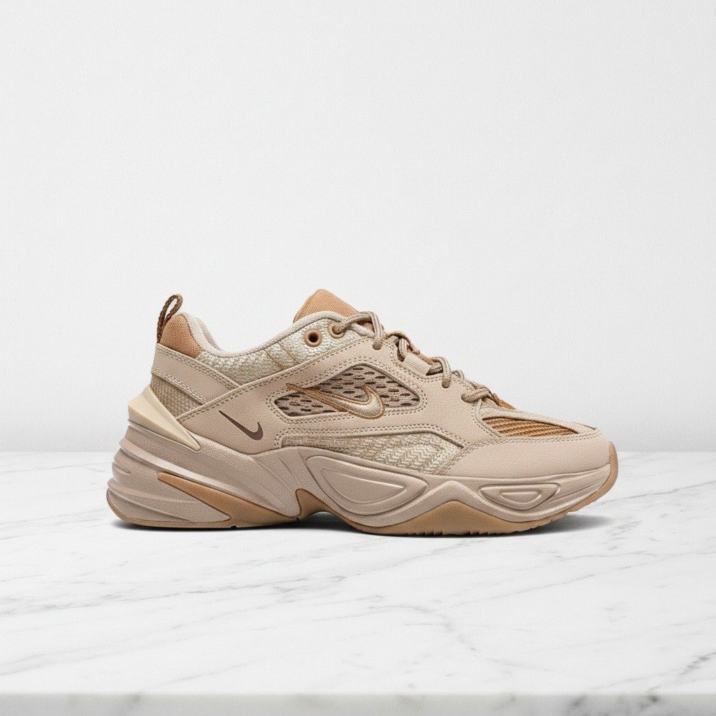 Buty na co dzień Nike M2K Tekno SP Linen Ale Brown Wheat, wygodne sneakersy unisex w kolorze beżowym, skóra i tkanina BV0074-200