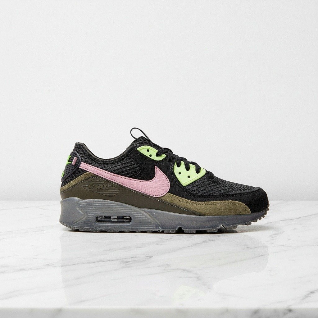 Buty męskie Nike Air Max 90 Terrascape Pink Swoosh, wygodne sneakersy na co dzień, czarne z różowym swooshem, DM0033-003
