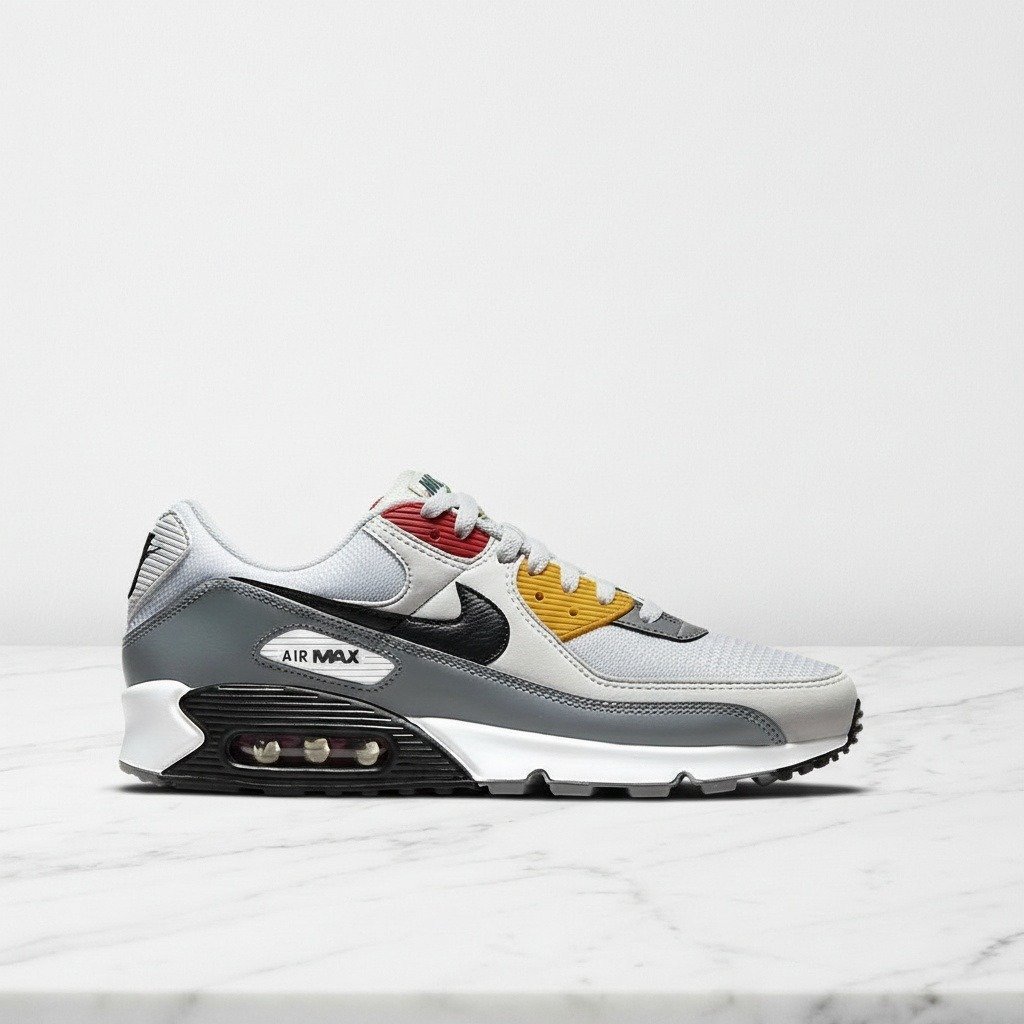 Buty Nike Air Max 90 na co dzień, biało czarno szare, skórzana cholewka, wygodna poduszka powietrzna, unisex DM8151-100