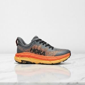 Na co dzień i na dłuższy spacer, sneakersy unisex Hoka Mafate Speed 4, szaro pomarańczowe, lekkie i wygodne, 1129930-CKBC