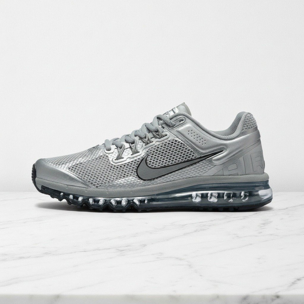 Nike Air Max 2013 Metallic Silver, wygodne sneakersy unisex na co dzień, srebrny kolor, skóra i tkanina HQ3025-001