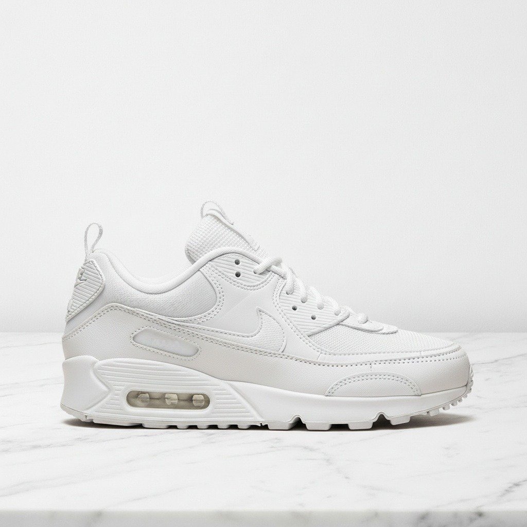 Nike Air Max 90 Futura w kolorze Triple White, wygodne buty unisex na co dzień, siatka i skóra, DM9922-101