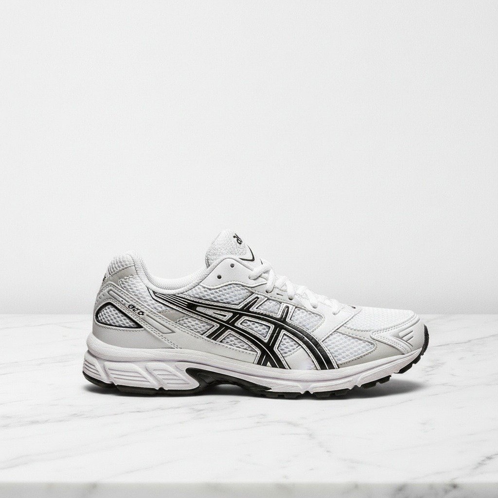 Buty ASICS GEL-1130 dla niego i dla niej, biało-czarne, wygodne na co dzien, przewiewna siatkowa cholewka, 1201B019-100