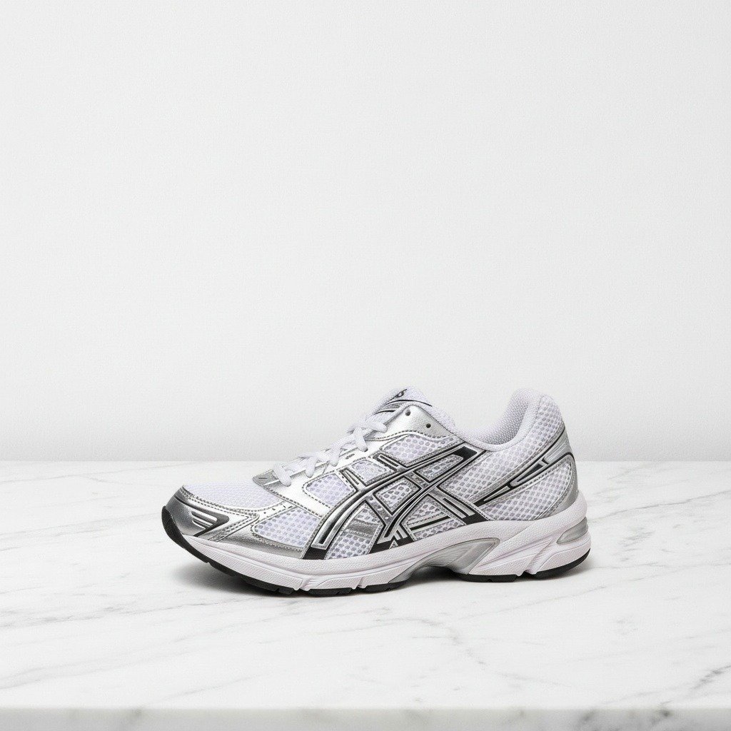 Buty Asics Gel-1130 biało srebrne, unisex, wygodne sneakersy retro na co dzień, siatka i syntetyk, 1201B020-100