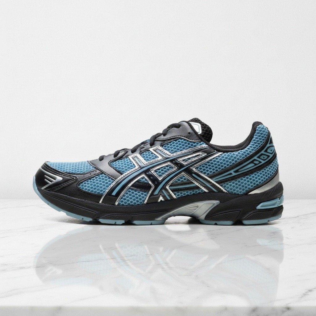 Buty sneakersy ASICS Gel-1130 Black Ice Blue dla każdego, wygodne na co dzień, lekka siatkowa cholewka, kolor czarno-błękitny, 1203A967-400