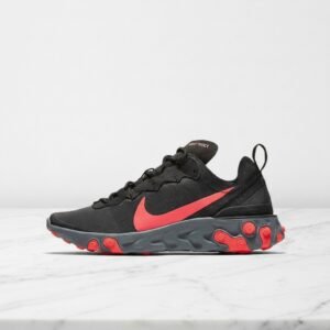 Nike React Element 55 Black Solar Red, wygodne sneakersy unisex na co dzień, czarno-czerwone, BQ2728-002