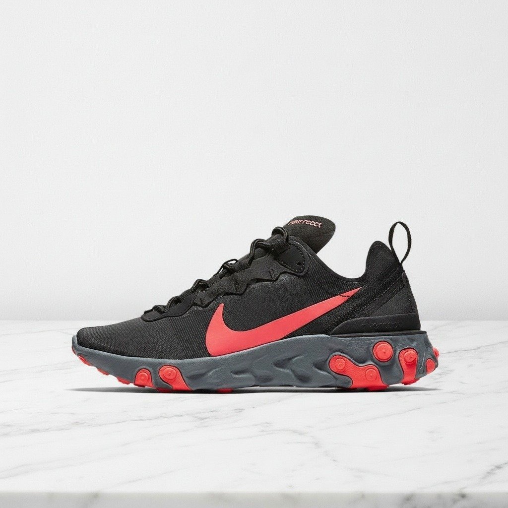 Nike React Element 55 Black Solar Red, wygodne sneakersy unisex na co dzień, czarno-czerwone, BQ2728-002