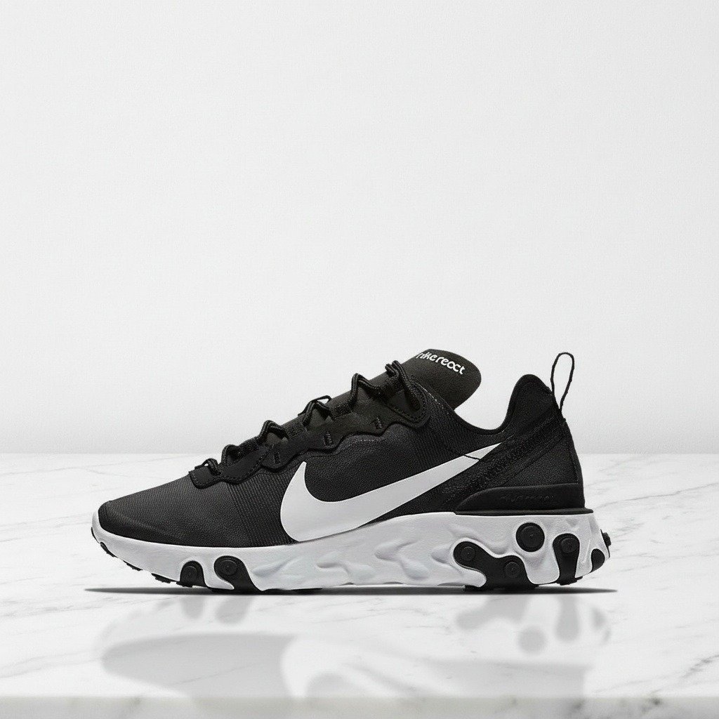 Nike React Element 55 Black And White, wygodne sneakersy unisex na co dzień, czarno-biały duet, amortyzacja React, BQ2728-003