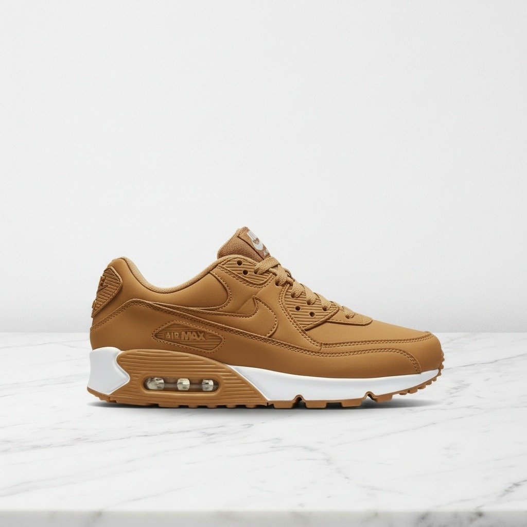 Nike Air Max 90 Flax Sail, wygodne sneakersy unisex na co dzień, miękki nubuk, karmelowo biały kolor, HJ3153-200