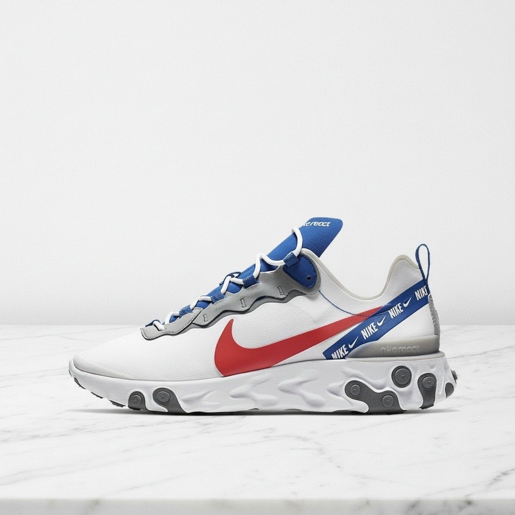 Nike React Element 55 na co dzień, biało-niebieskie sneakersy unisex, wygodna amortyzacja React, lekkie i przewiewne, CD7340-100