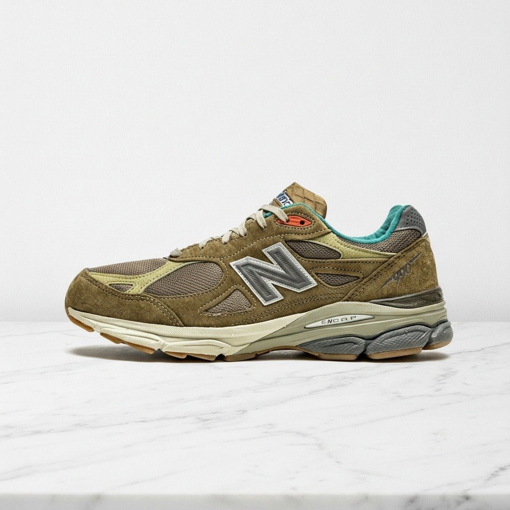 New Balance 990 V3 Bodega Anniversary, wygodne sneakersy damskie na co dzień, zamsz, khaki z szarym, M990BD3