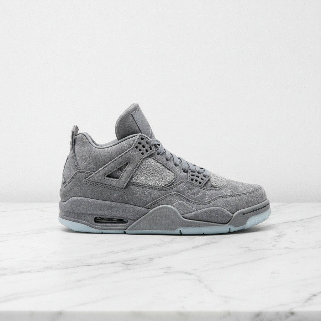 Air Jordan 4 Kaws, szare zamszowe sneakersy unisex na co dzień, wygodne, świecąca podeszwa, pasują do wielu stylizacji, 930155-003