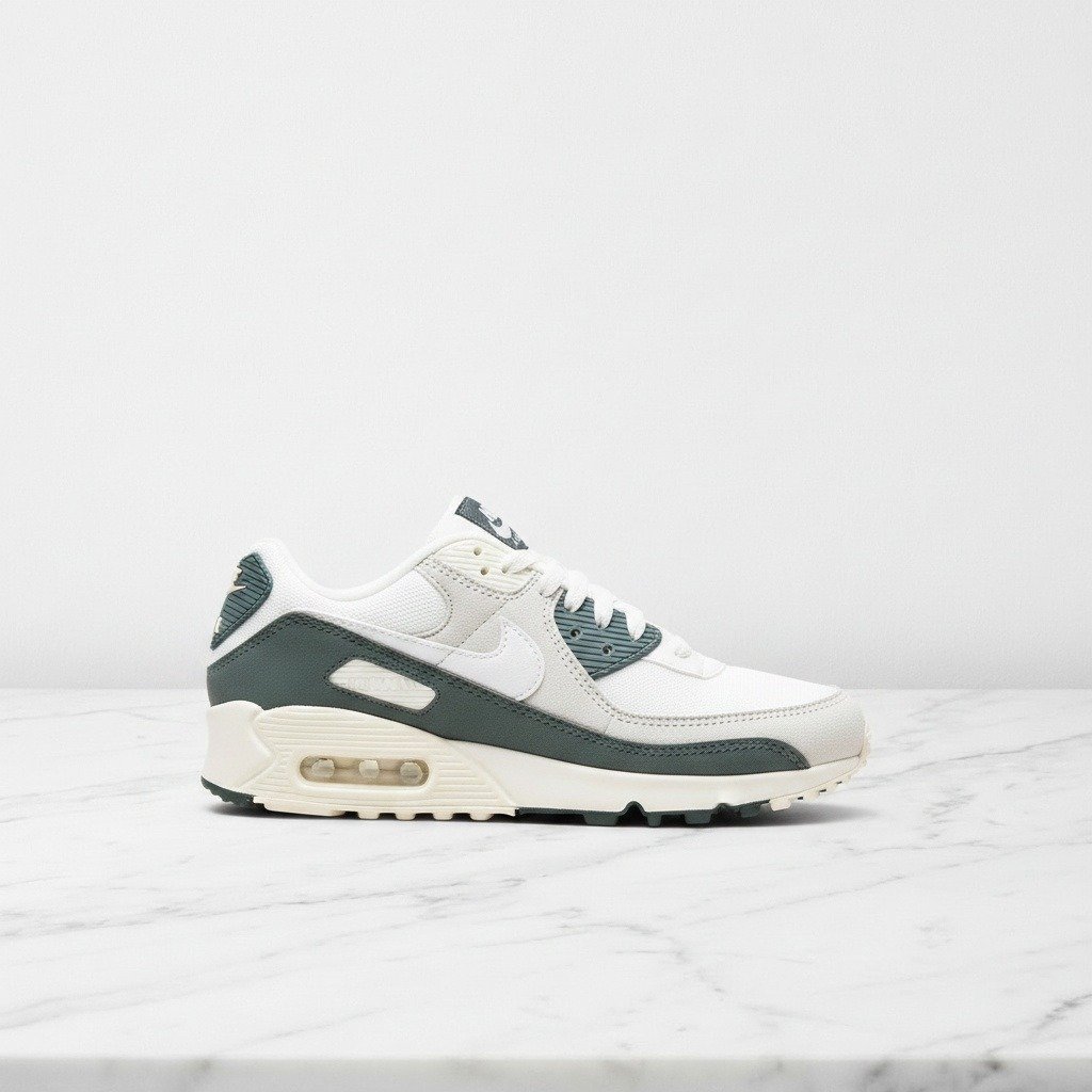 Nike Air Max 90 Vintage Green, wygodne sneakersy unisex na co dzień, kremowo-zielone, siatka i zamsz, FZ5163-133