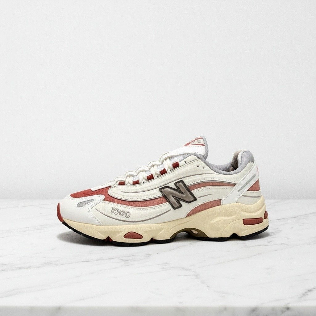 New Balance 1000 Sea Salt Astro Dust, wygodne sneakersy unisex na co dzień, siatka i skóra, biało-czerwone, M1000CB