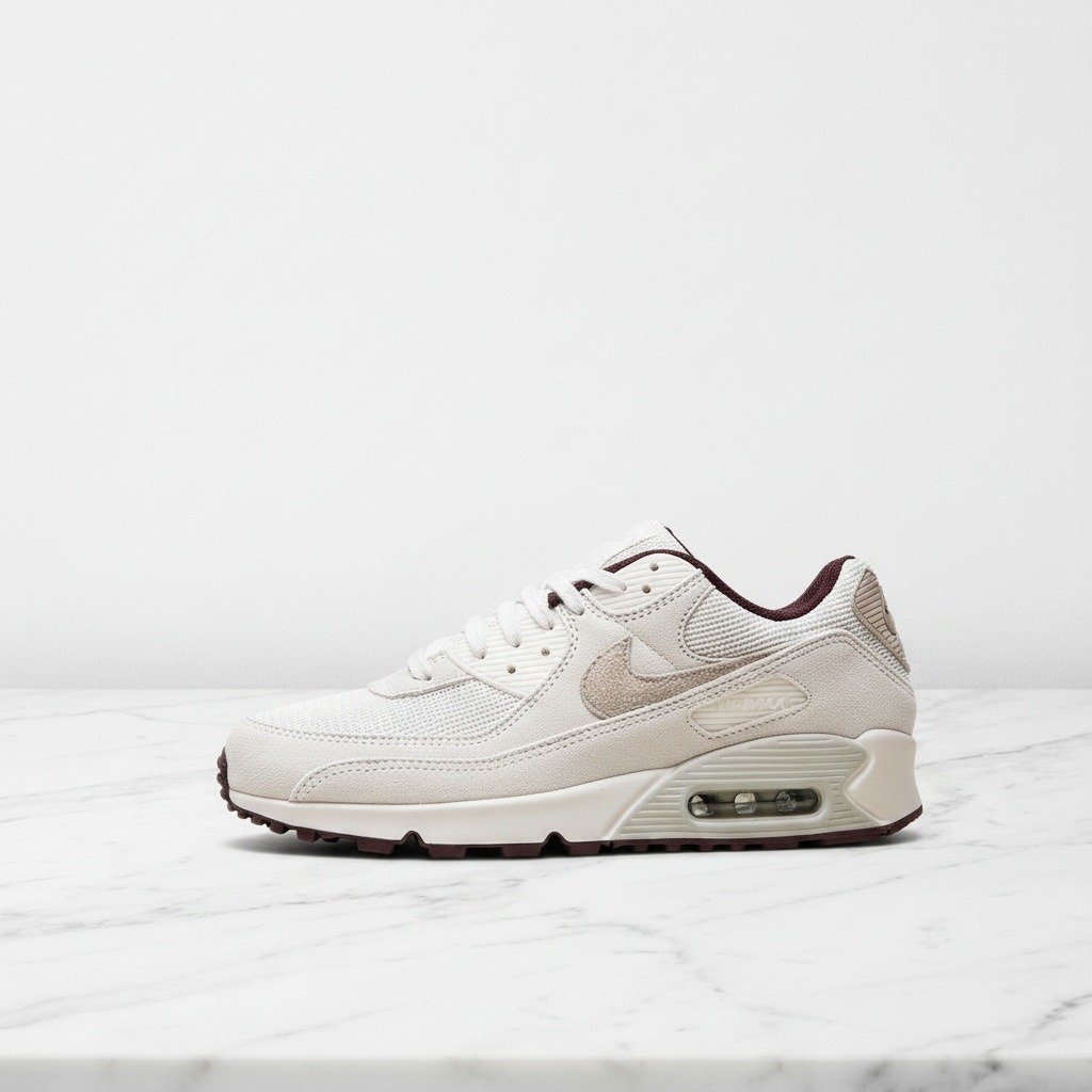 Buty Nike Air Max 90 PRM Sail Burgundy Crush na co dzień, unisex, wygodne sneakersy z amortyzacją Max Air, HQ1712-001
