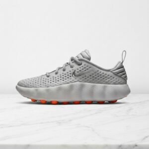 Nike Mind 002 na co dzień, buty unisex, szaro pomarańczowe, dzianinowa cholewka, wygodna pianka, pregame styl HQ4308-003