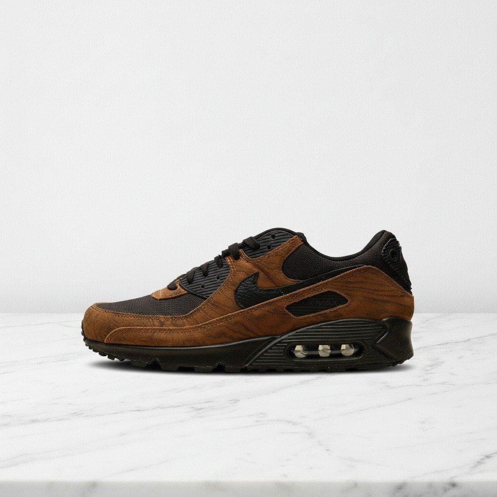 Buty Nike Air Max 90 Premium Light British Tan Velvet Brown na co dzień, unisex, wygodne sneakersy, IQ0283-281