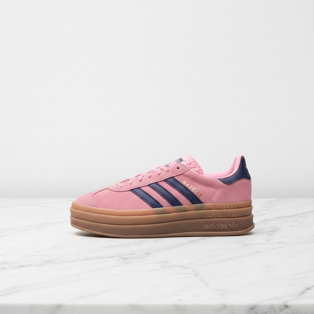 Buty damskie Adidas Gazelle Bold Pink Glow, różowe zamszowe sneakersy na co dzień, wygodna gumowa podeszwa H06122