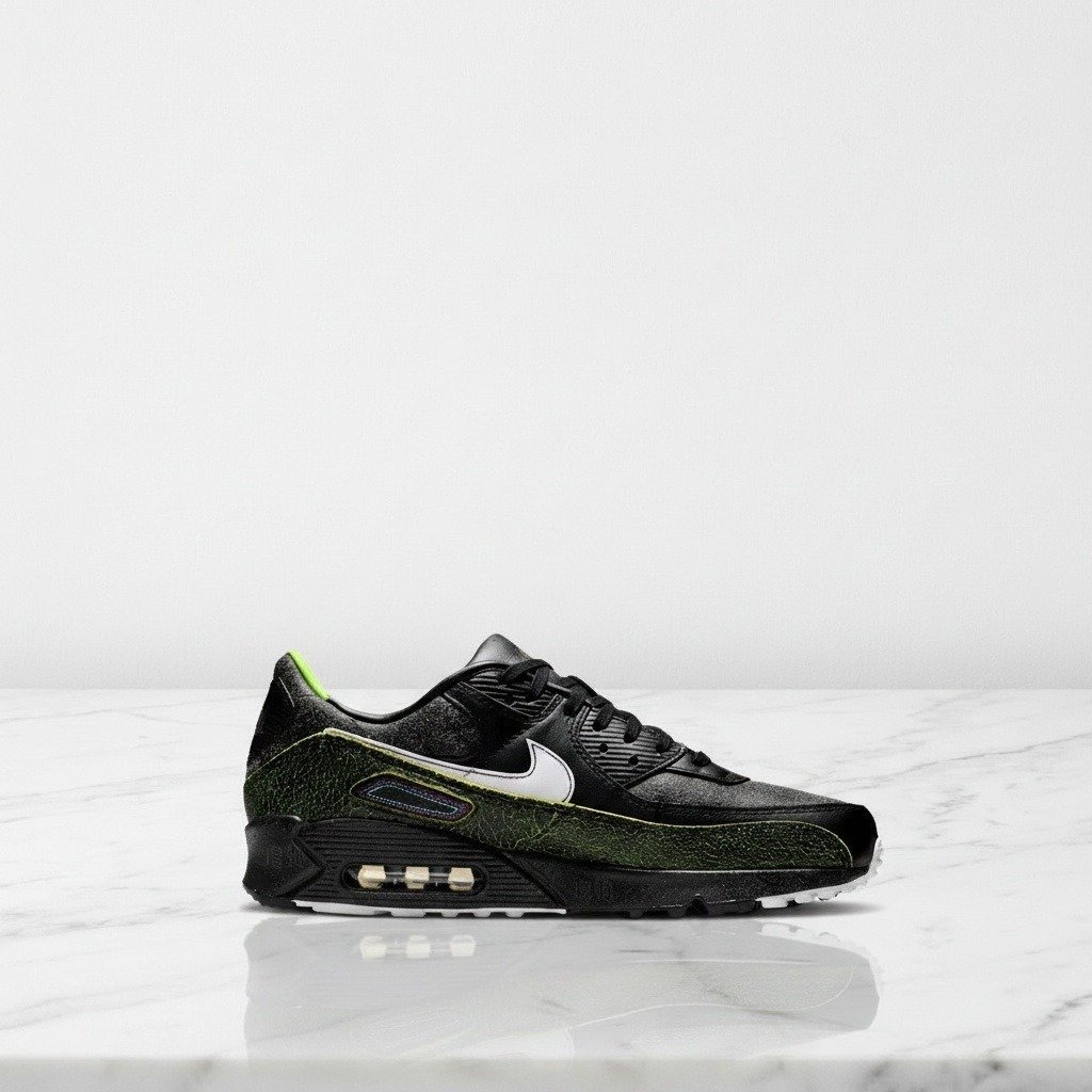 Buty Nike Air Max 90 Tiempo na co dzień, unisex, czarno-zielone, wygodna amortyzacja Max Air, skóra i syntetyk, IU0523-010